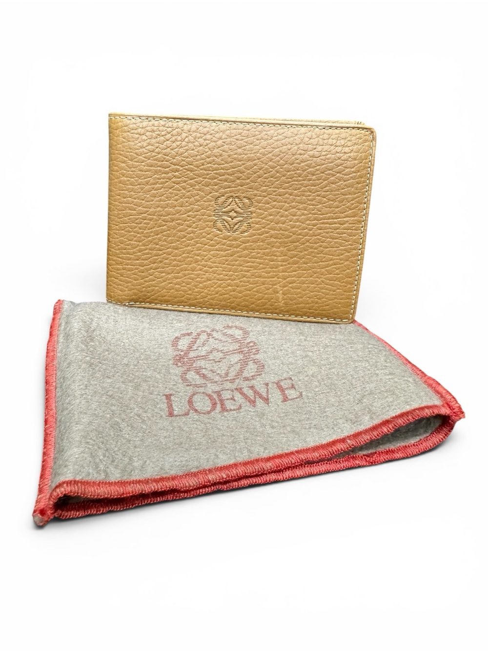 Loewe French Layout Unisex Camel Leather Money Clip Wallet Made in Spain